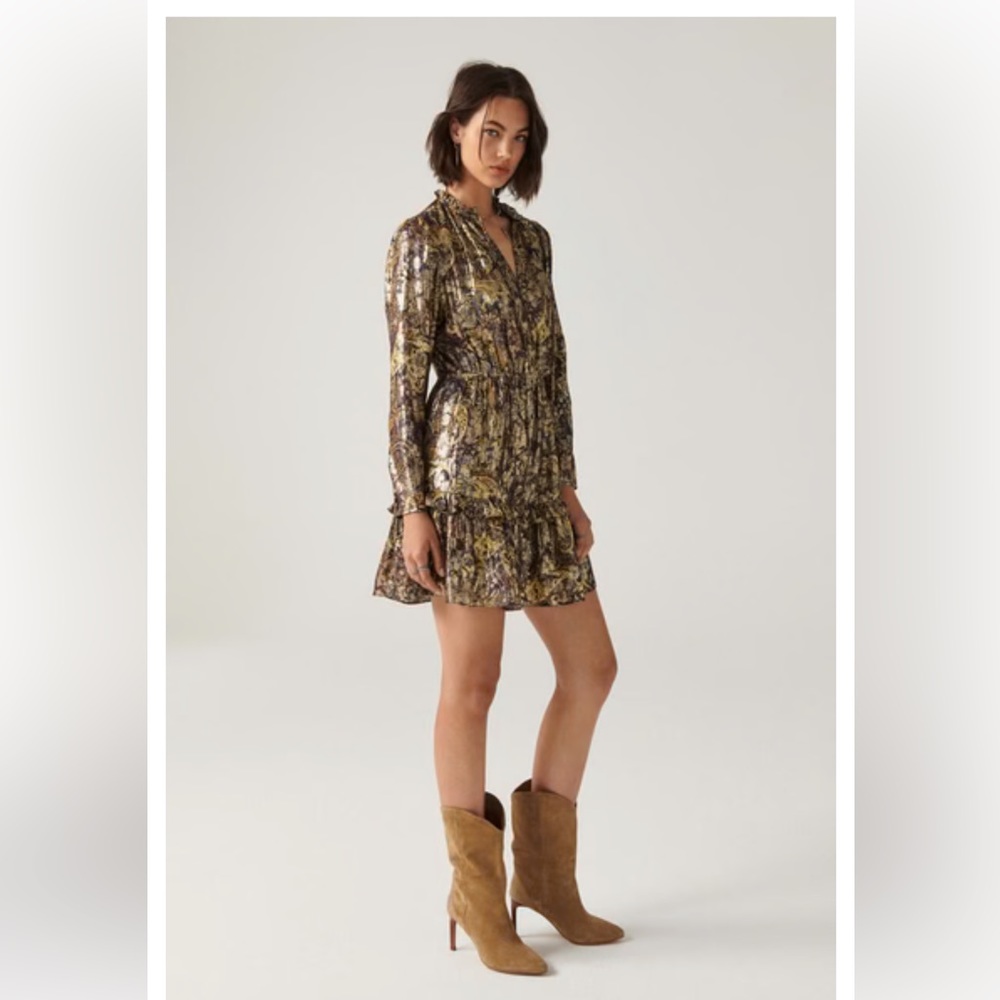 BA&SH metallic tiered Glen dress. NWT